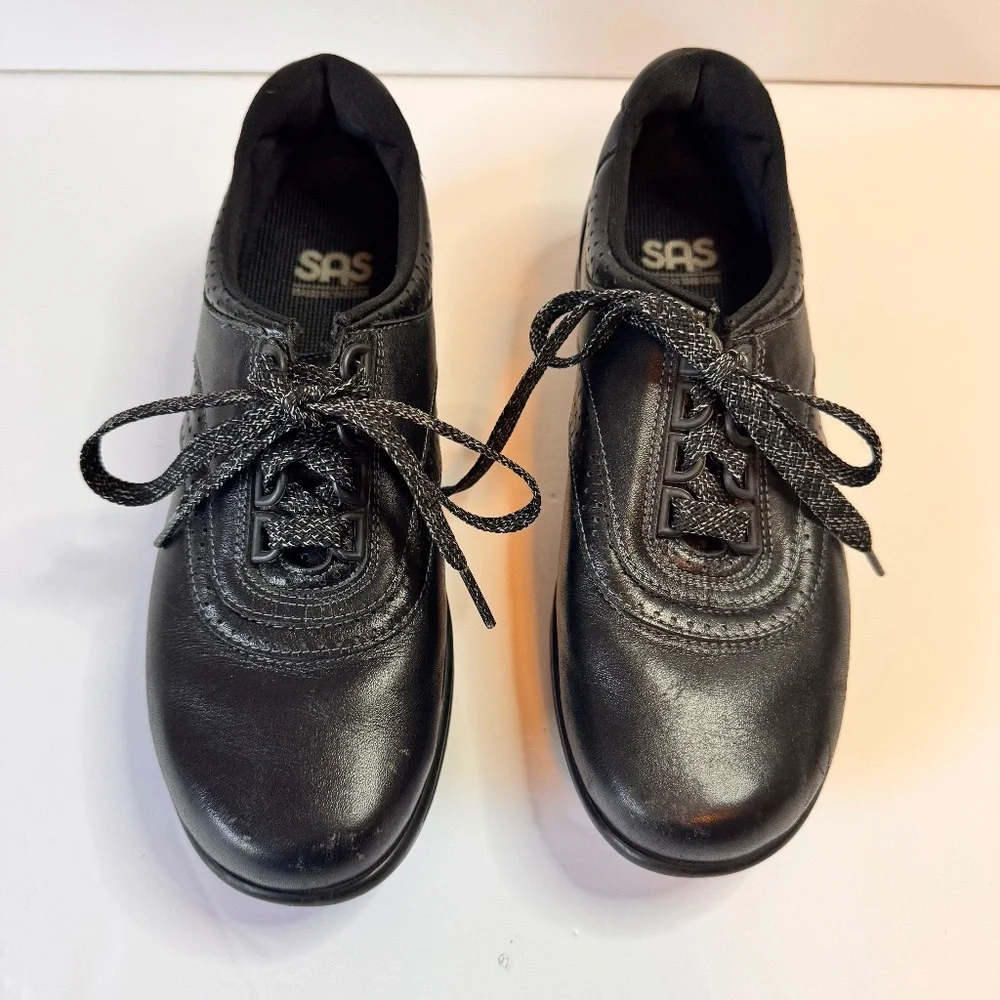 SAS Walk Easy Shoes Women’s 7N Lace Up Black Leather Comfort Walking USA‎ Made